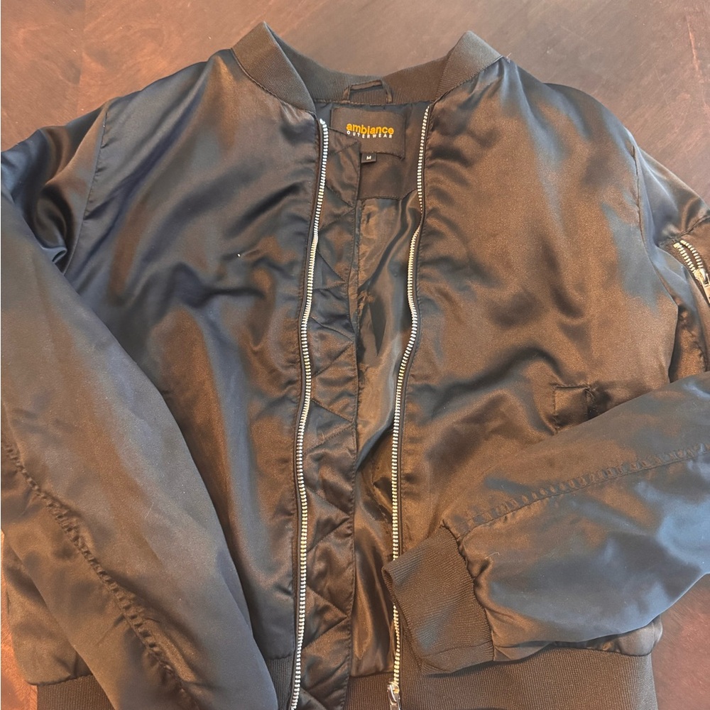 Ambiance Jet Black Satin Bomber Jacket